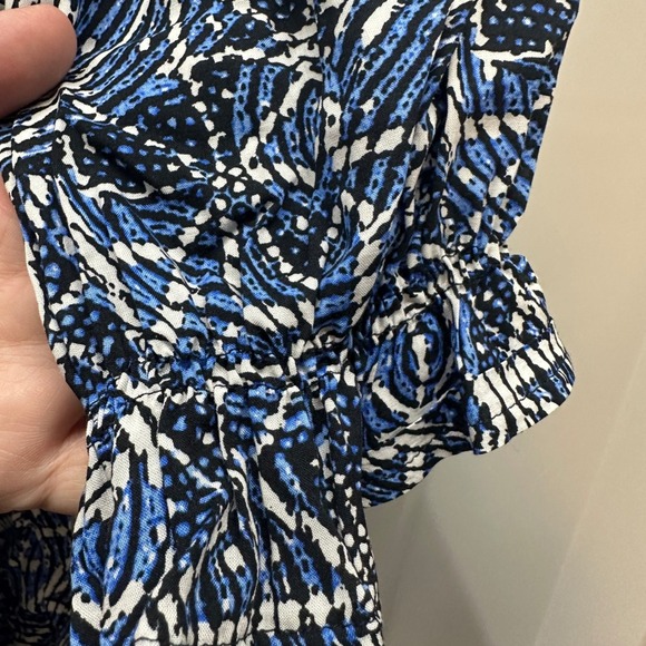 Maje Paris Blue Abstract Print Smocked Waist Mini Dress Size 40 - Picture 9 of 13